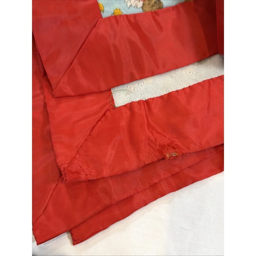 Vintage Handmade Baby Blanket Teddy Bear Fall Autumn Blue Red Crib Stroller